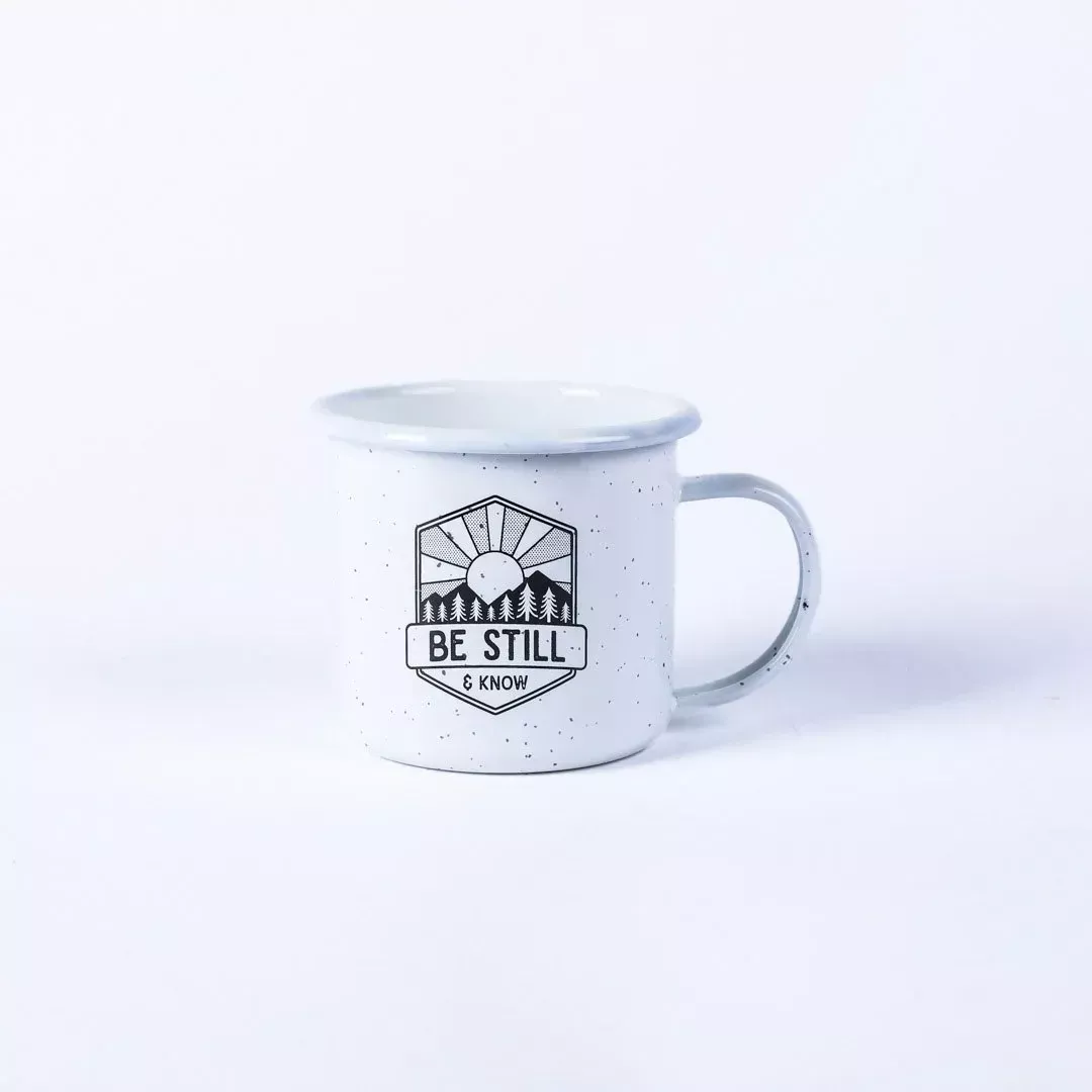 12 OZ White Campfire Mug “Be Still”