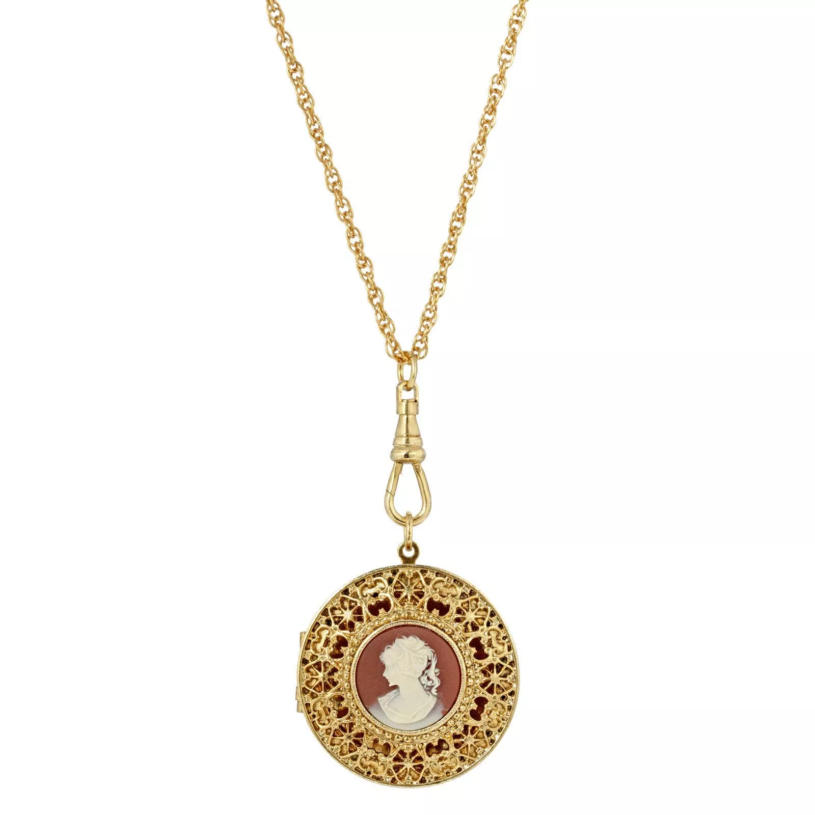 1928 Jewelry - 1928 Jewelry Cameo Round Ornate Filigree Pendant Locket: Gold