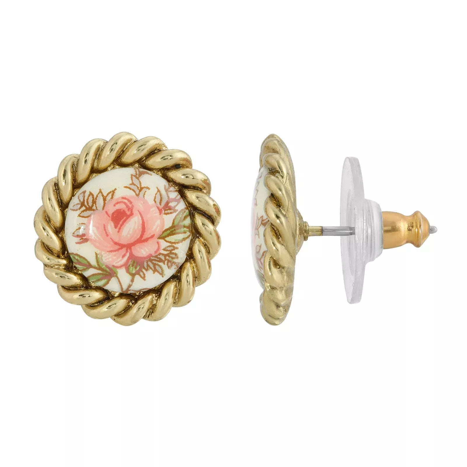 1928 Jewelry - 1928 Jewelry Pink Desert Rose Button Earrings