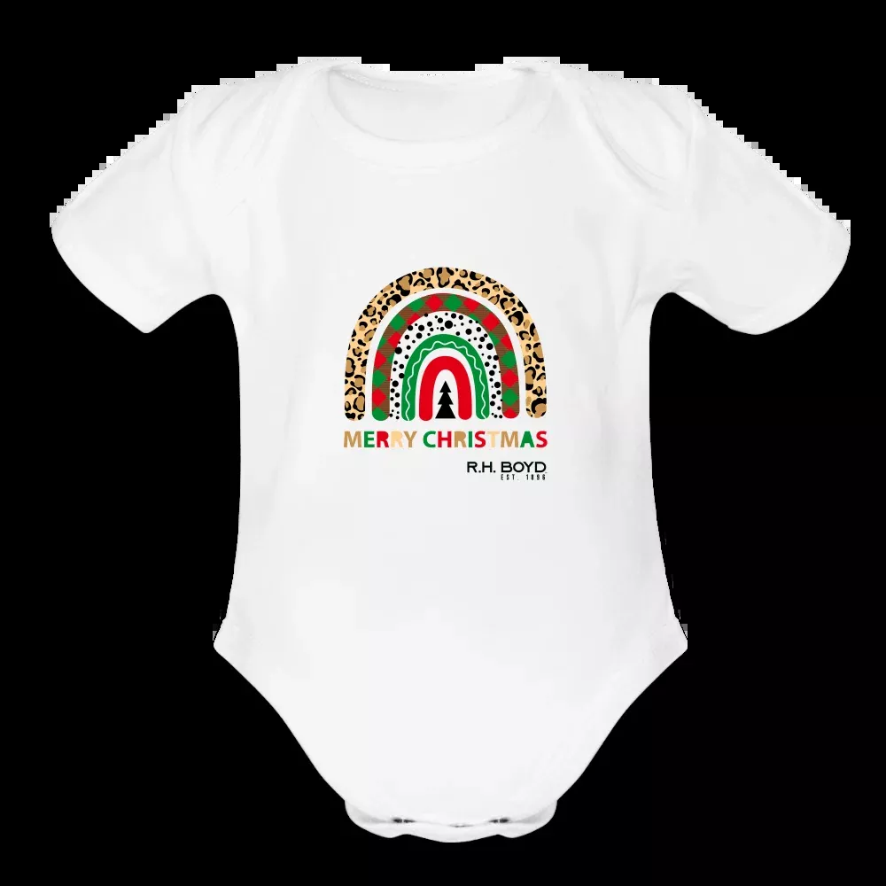 Baby Merry Christmas Rainbow - Holiday Short Sleeve Bodysuit