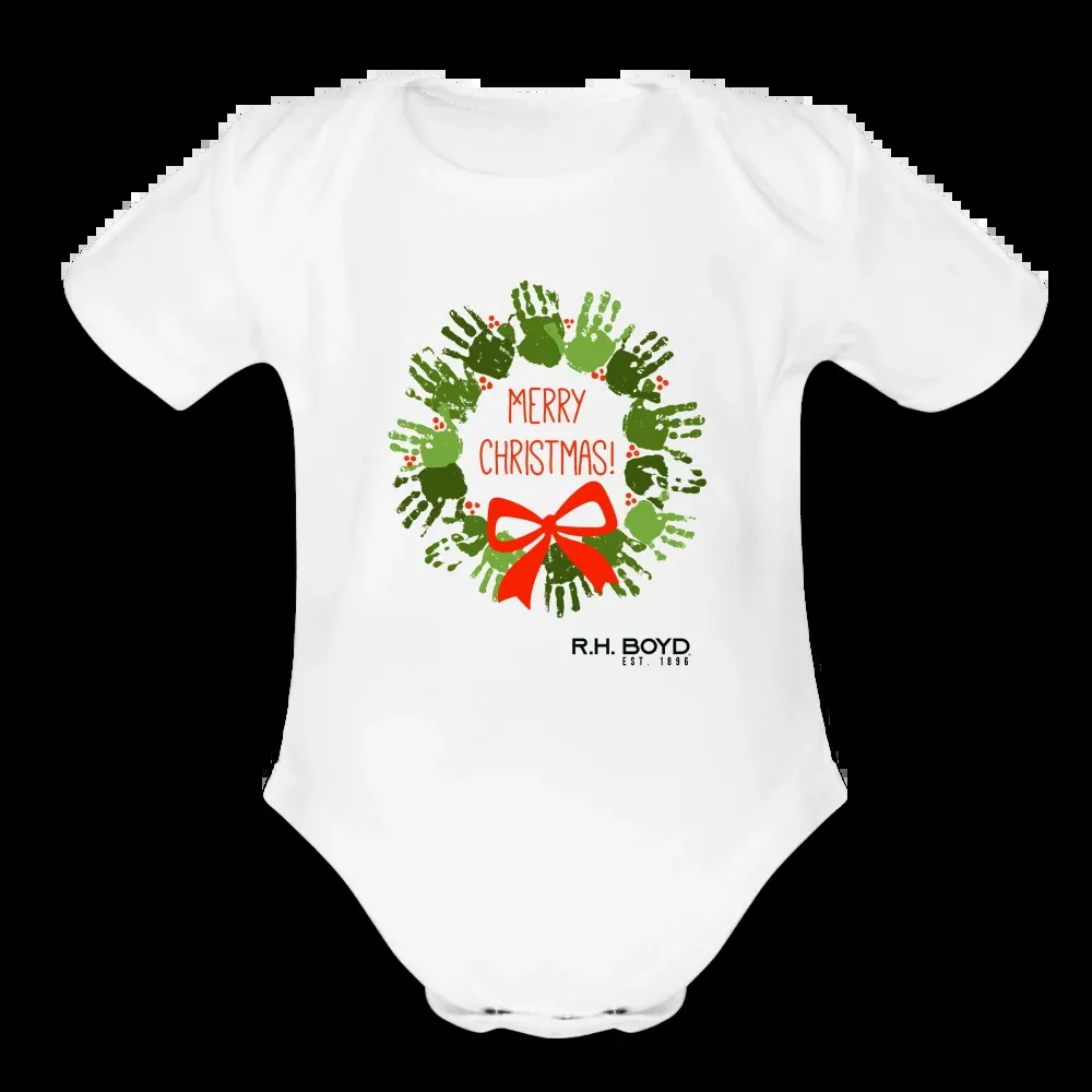 Baby Merry Christmas Wreath Short Sleeve Bodysuit