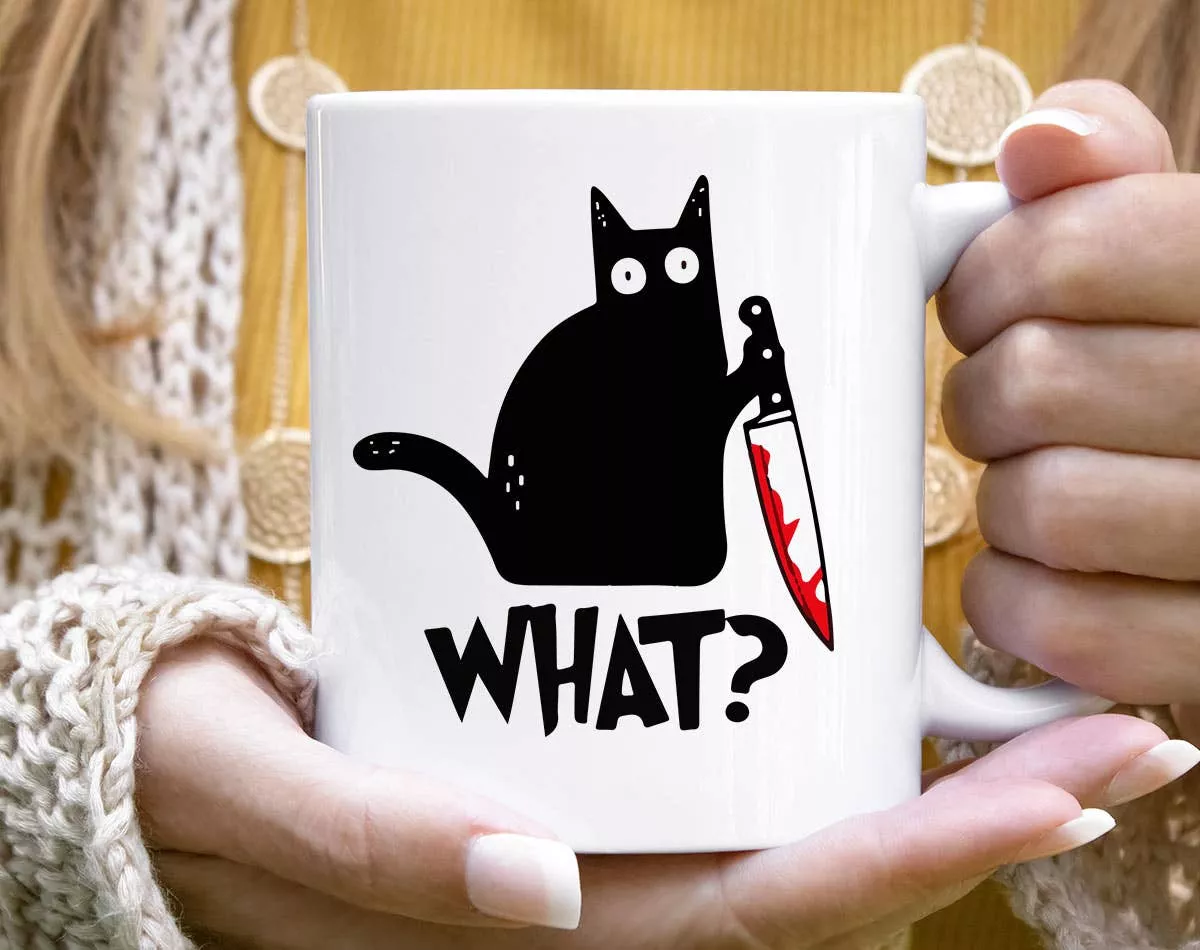 Cat Knife What? - Funny Black Cat Coffee Mug