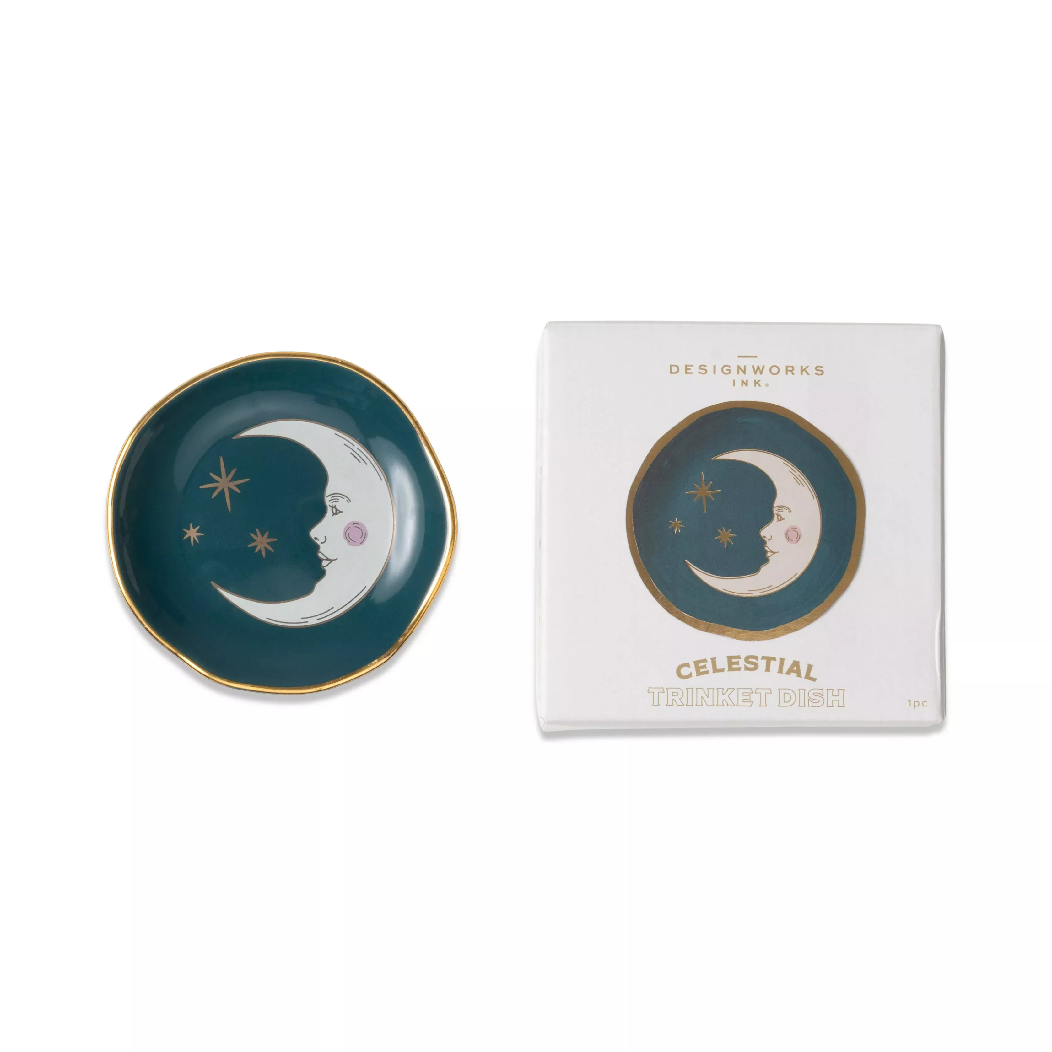 Celestial Ceramic Trinket Dish -Teal Moon