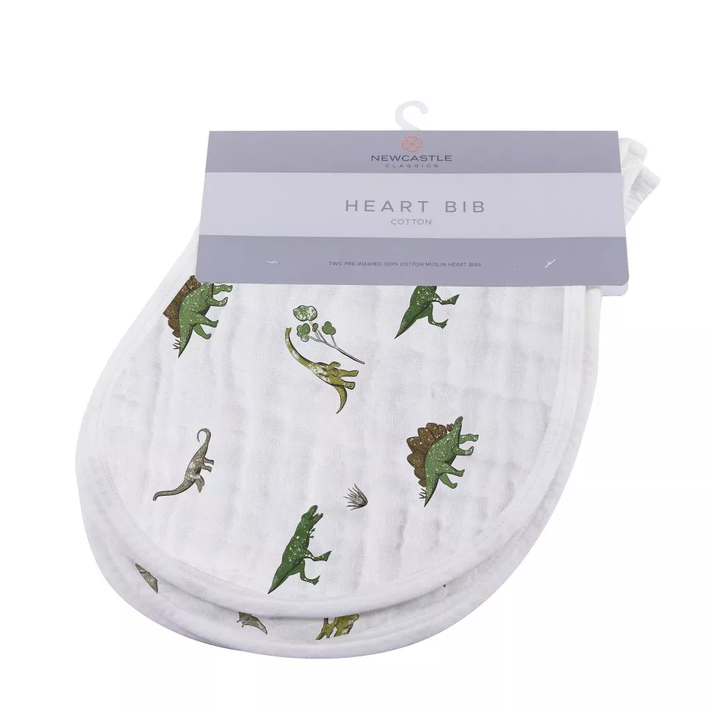 Cotton Burp Cloth/Heart Bibs Set of 2 - Dino Days