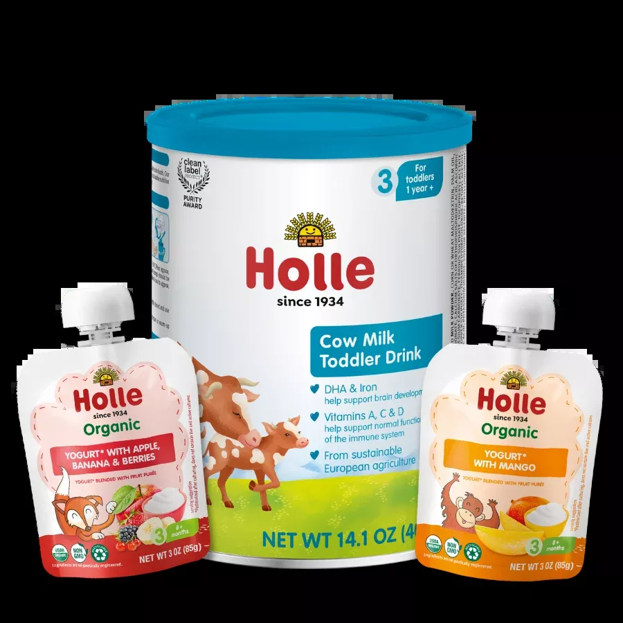 Holle Strong Bones Bundle: Cow Milk, Mango Yogurt, Apple, Banana, Berries Yogurt