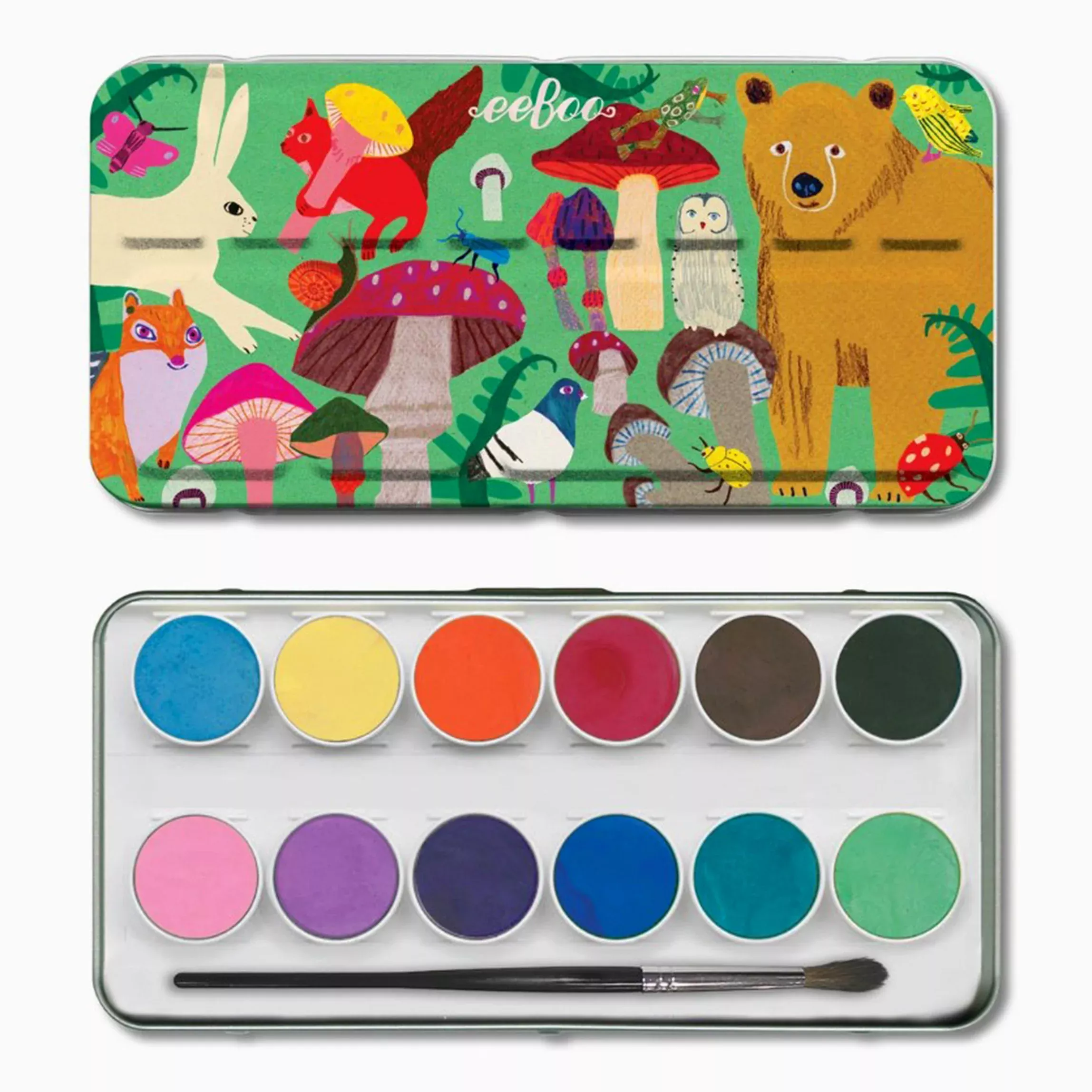 Mushrooms 12 Watercolors Paint Tin