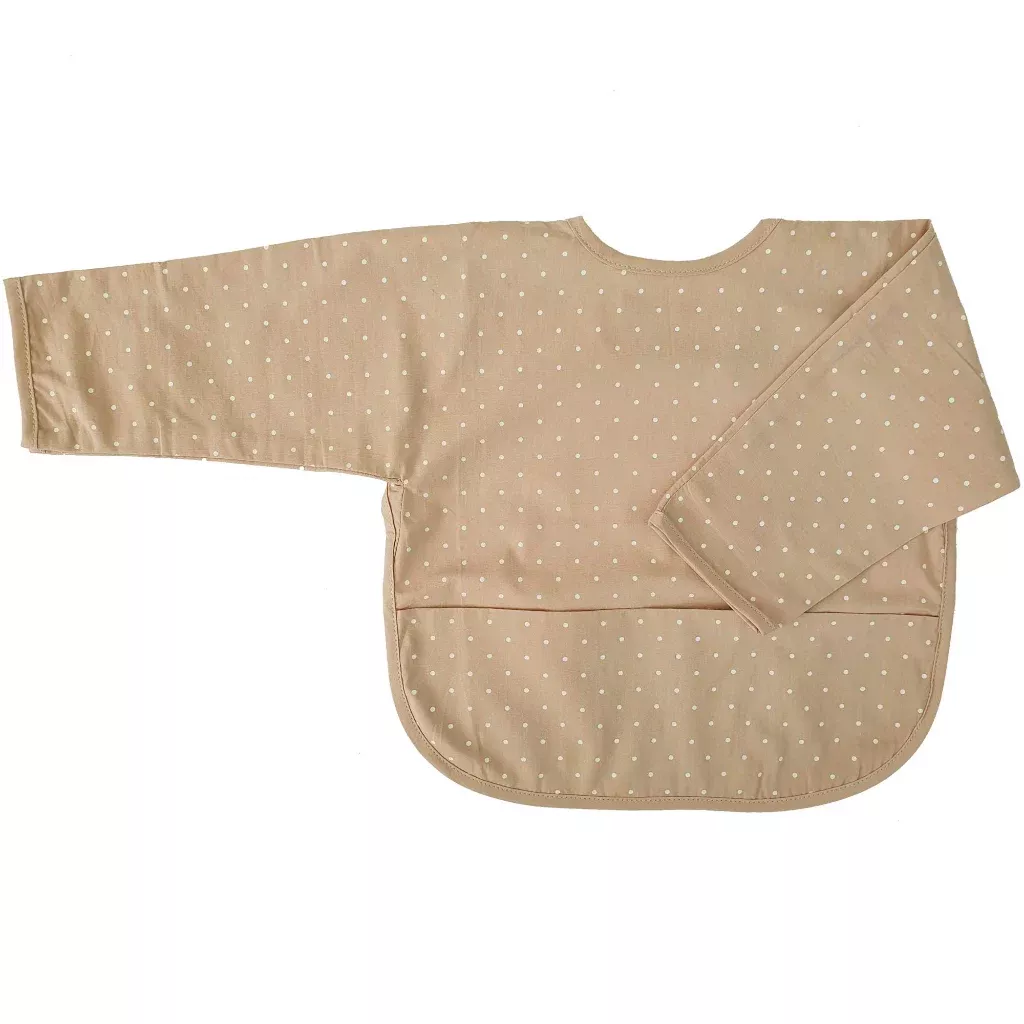 Organic Baby Bib With Sleeves - Sand Dotty