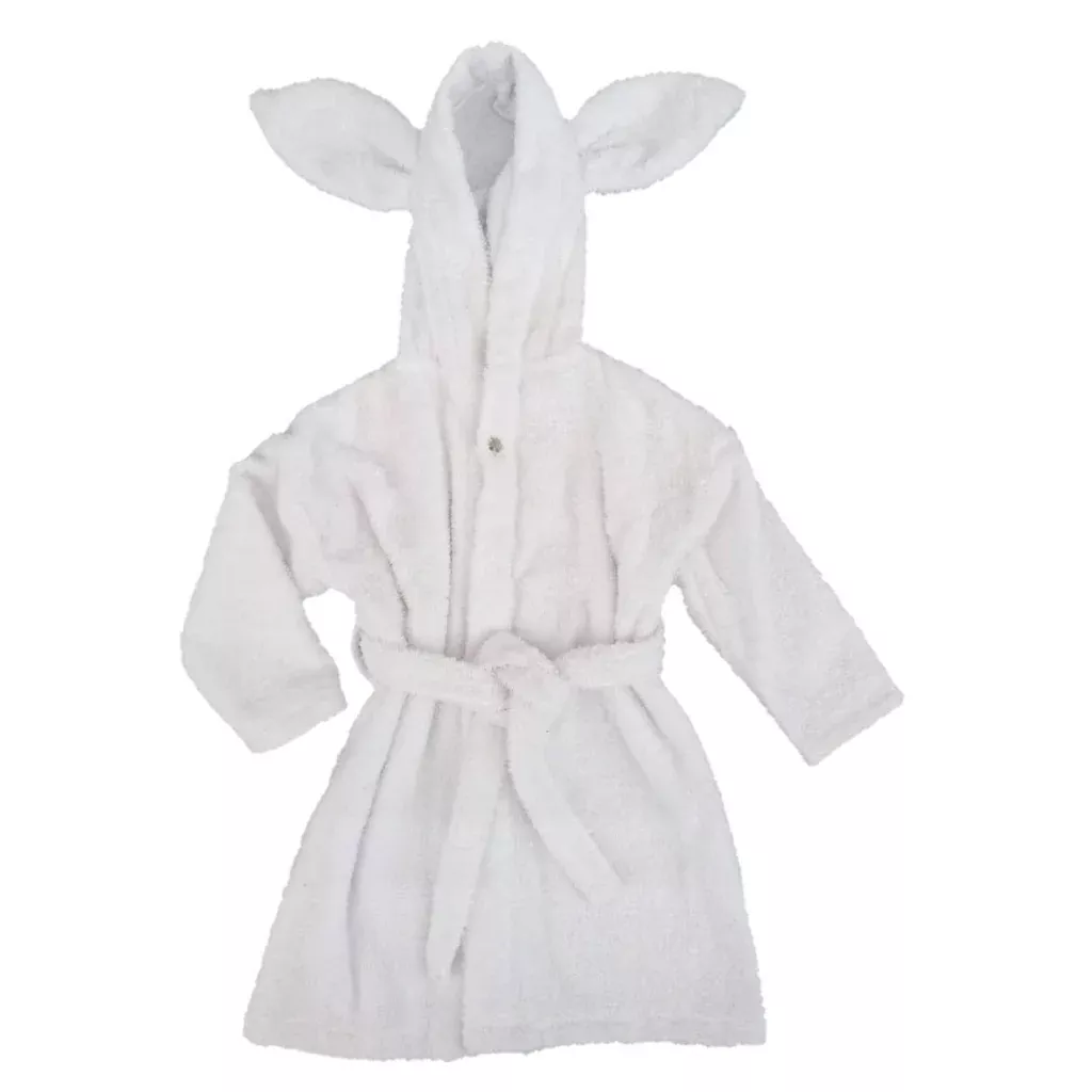 Organic Cotton Hooded Toddler Bath Robe with Rabbit Ears - White