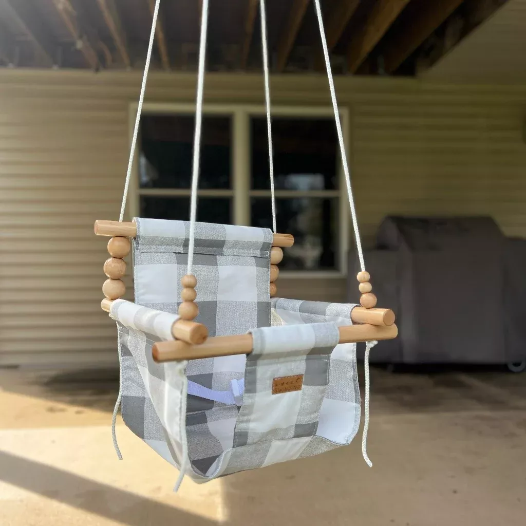 Outdoor Baby/Child Swing - Gray Buffalo Check