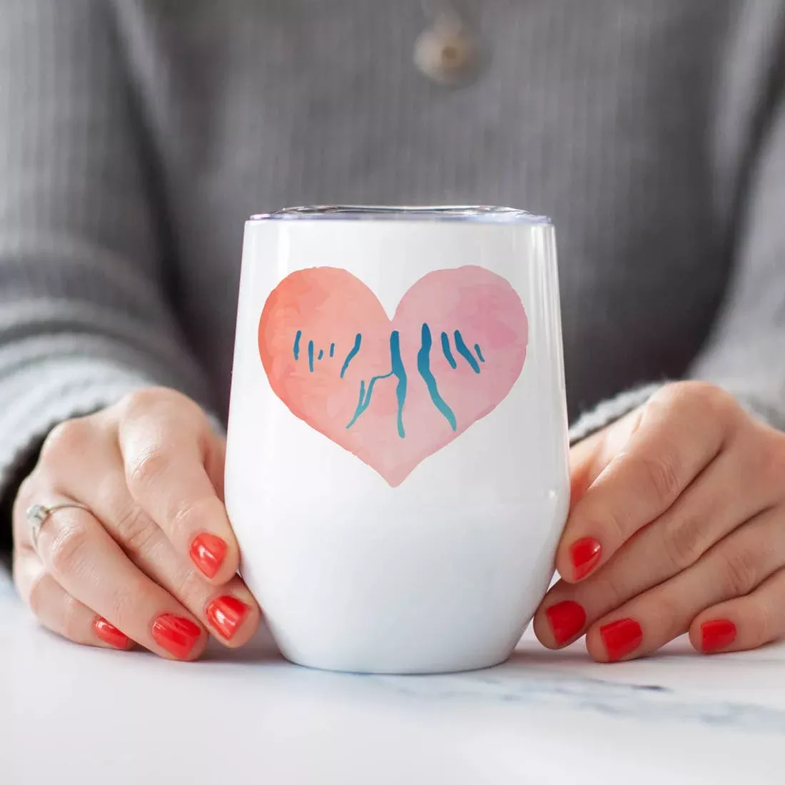 Pink Heart Finger Lakes Wine Tumbler Stainless Steel