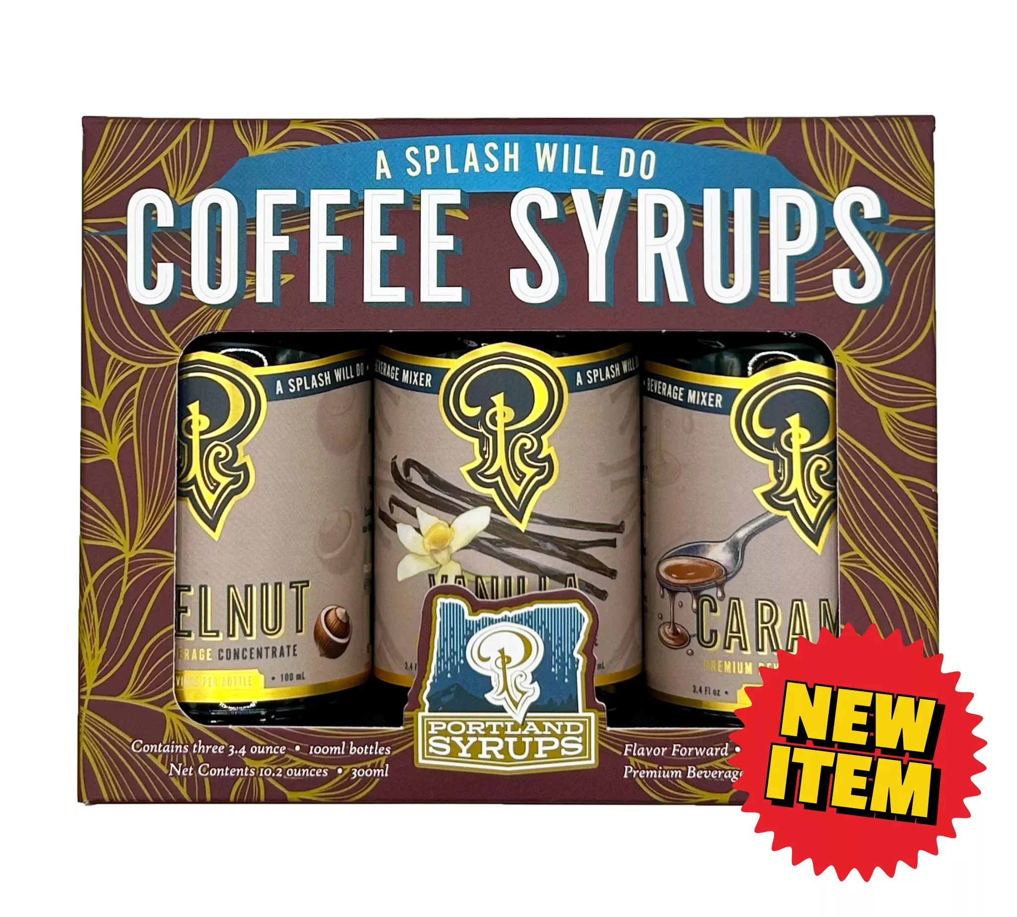 Portland Syrups - Gift Set - Coffee Syrups - Vanilla, Hazelnut, Caramel