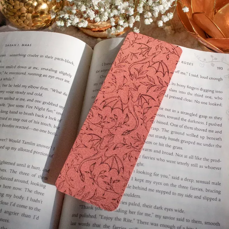 Rose Gold & Coral Floral Dragons Bookmark