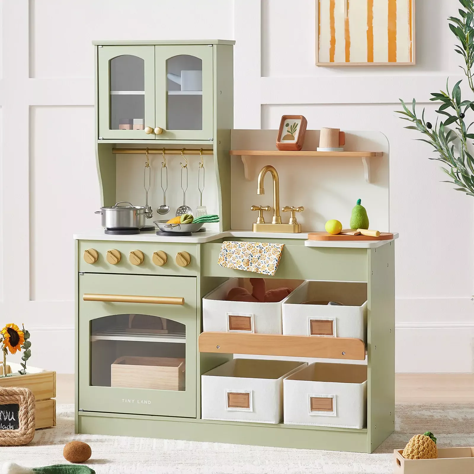 Tiny Land Pretend Play Kitchen for Toddlers - Serenity Wooden Kitchen – Green