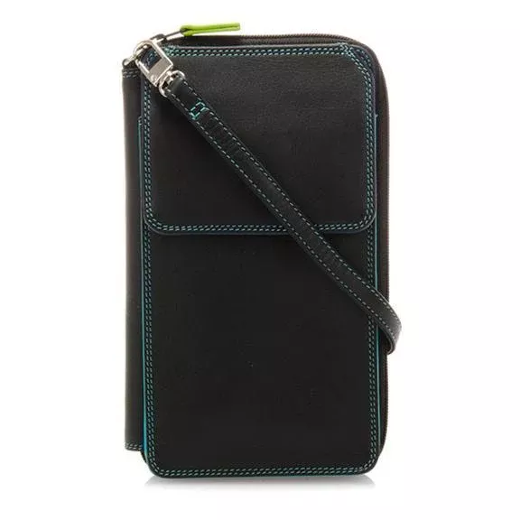 Zip Round Multi Purse with Shoulder Strap - Black Pace